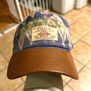 🛶 Polo Ralph Lauren Beacon Sportsman Hat Leather Aztec Southwestern RRL Serape